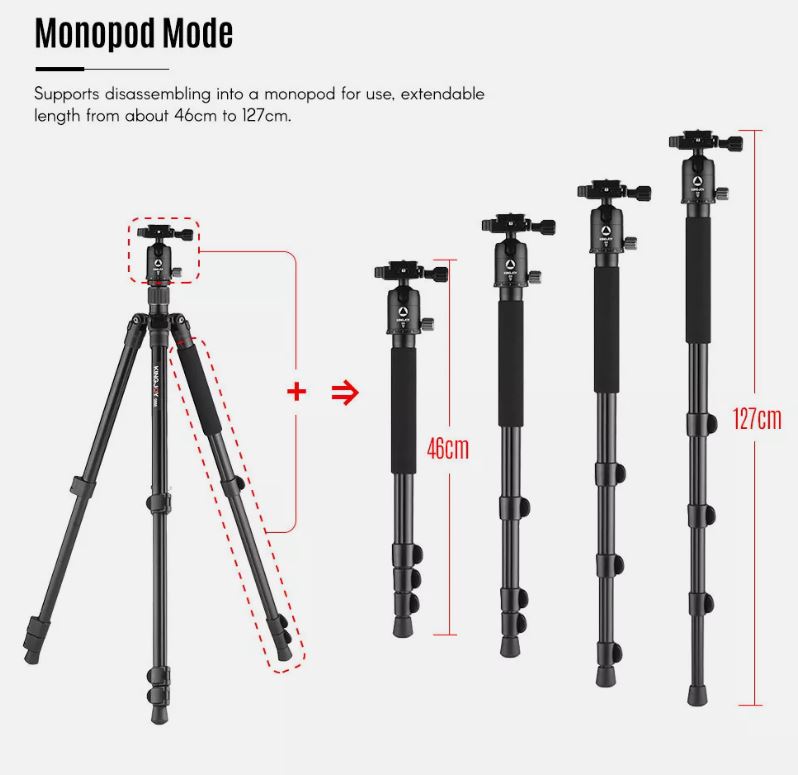 (Brand New) Kingjoy G555 4-Section Travel Tripod Detachable Monopod with Panoramic Ball