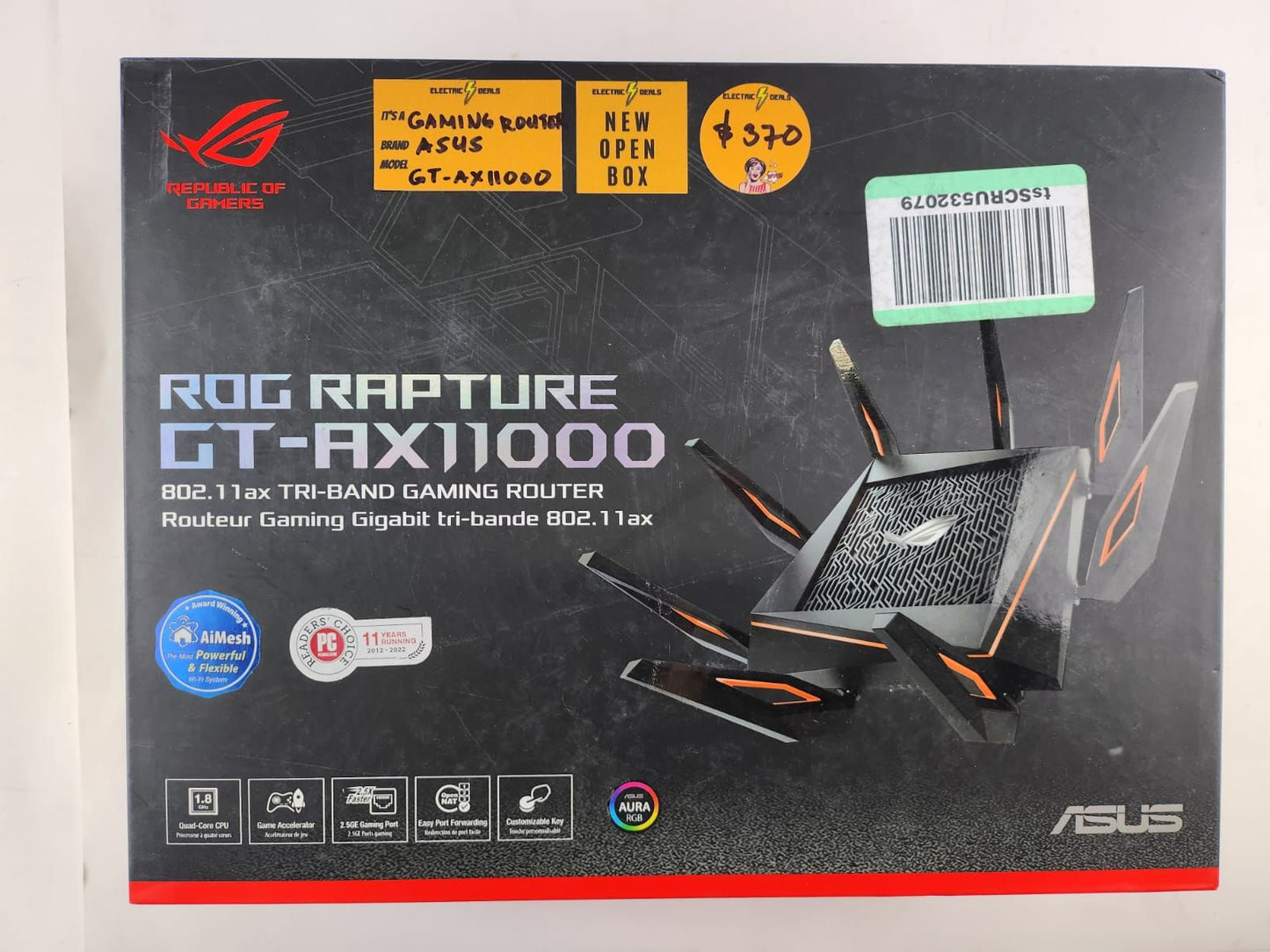 ASUS ROG Rapture WiFi 6 Wireless Gaming Router (GT-AX11000) - Tri-Band 10 Gigabit, 1.8GHz Quad-Core CPU, WTFast, 2.5G Port, AiMesh Compatible, Included Lifetime Internet Security, Aura RGB
