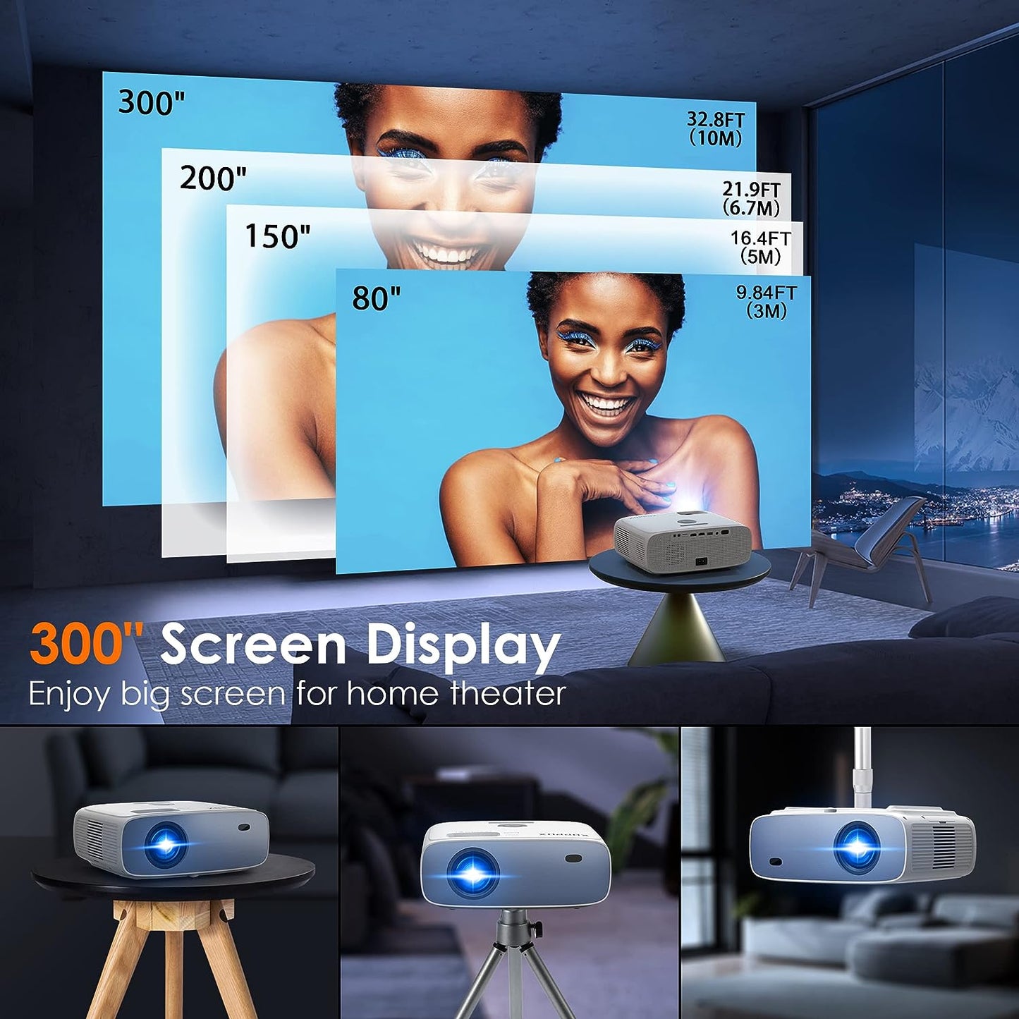 Used (Excellent) XOPPOX Video Projector Full HD, Home Movie Projector 8500L & 8000:1 for Smartphone/PC/Laptop / PS4