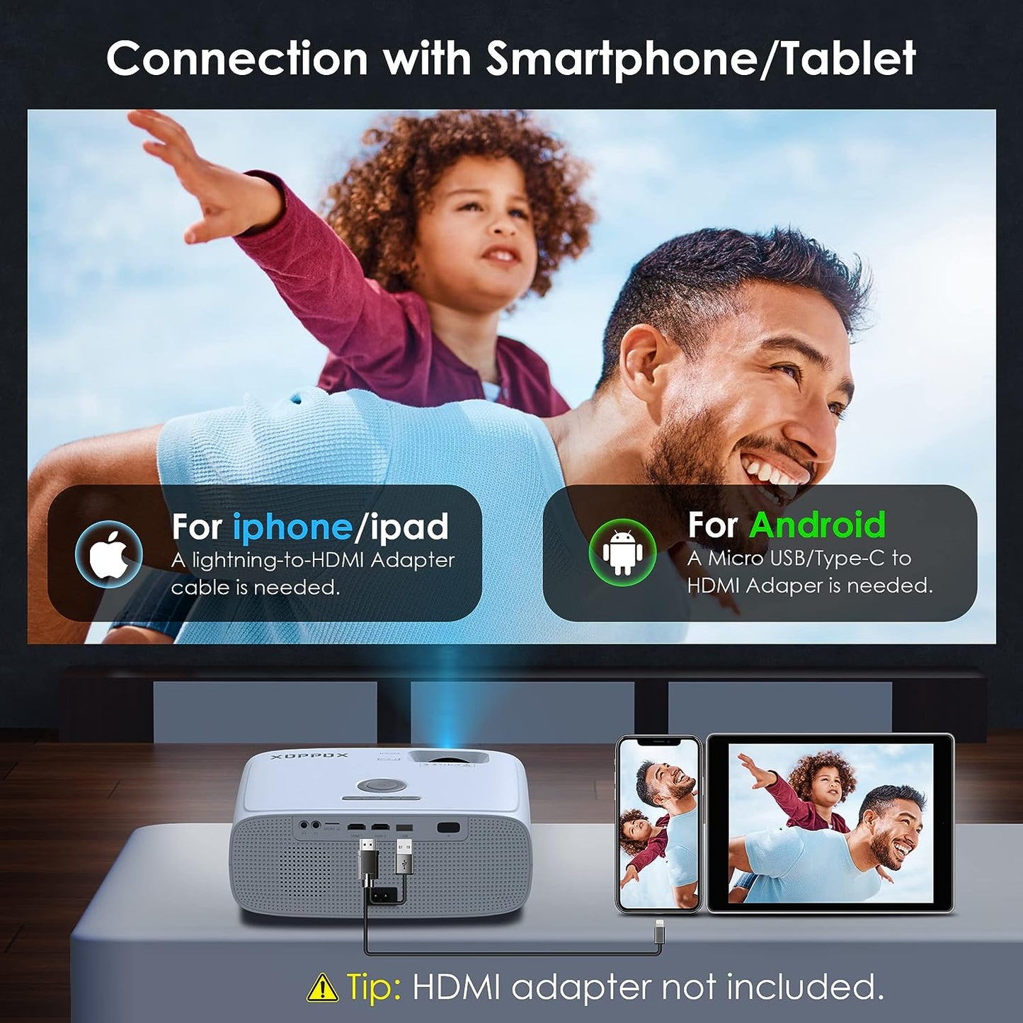 Used (Excellent) XOPPOX Video Projector Full HD, Home Movie Projector 8500L & 8000:1 for Smartphone/PC/Laptop / PS4