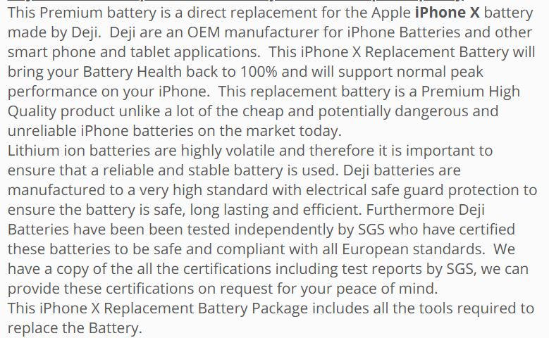 Brand new - DEJI iPhone X Battery Replacement 3120mAh