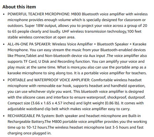 Wireless Voice Amplifier Bluetooth Teacher Microphone 18W Waterproof Portable Voice Amplifier Headset Mic Rechargeable Voice Enhancer Personal Microphone for Classroom