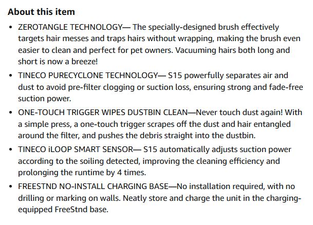 (Excellent) Tineco Pure ONE S15 Pet Smart Cordless Vacuum Cleaner, ZeroTangle Brush, Excellent for Multi-Surface & Pet Hair Cleaning with Led Headlights, Hard Floor and Carpet