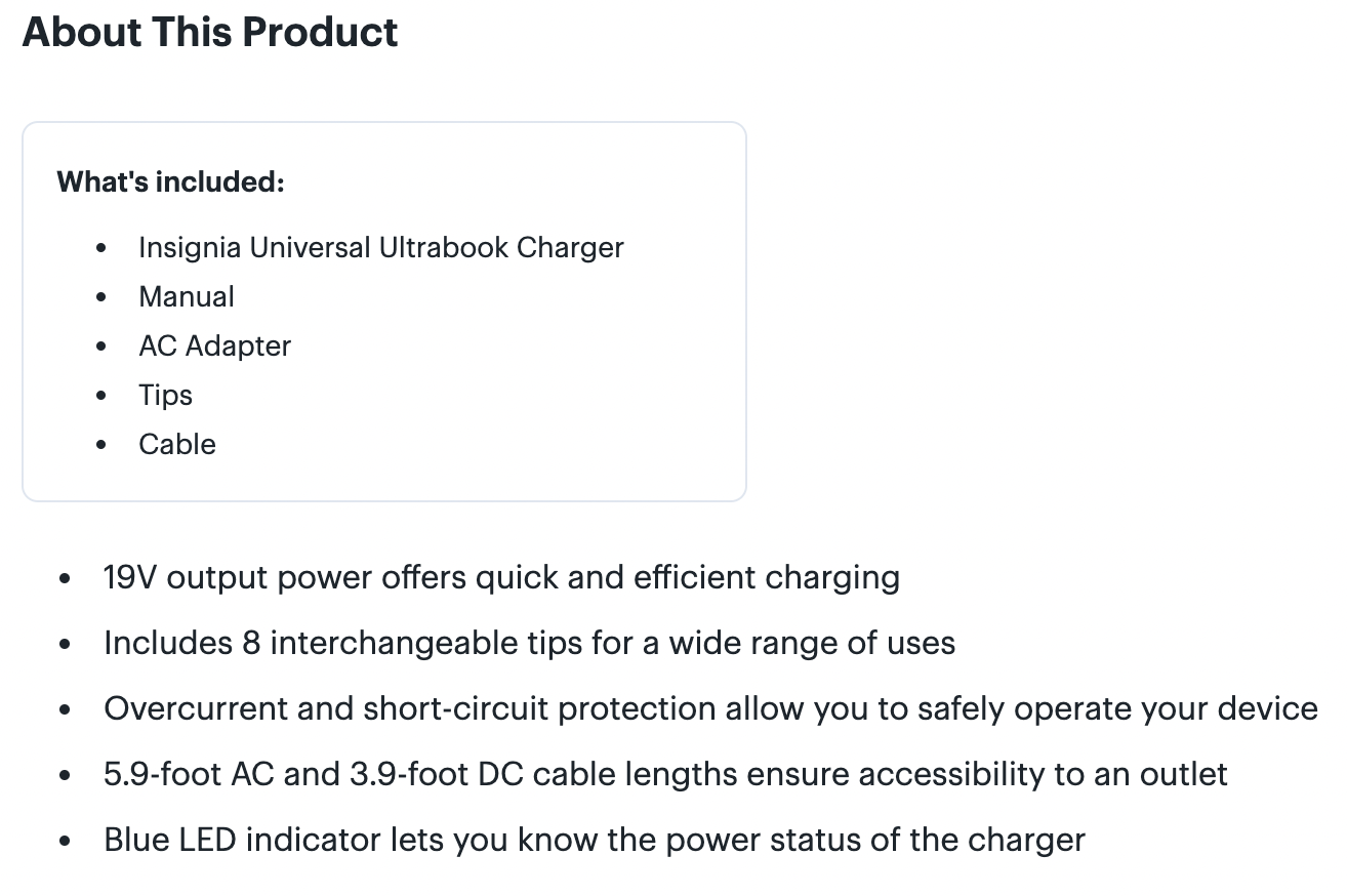 Insignia 65W Universal Ultrabook Laptop Charger