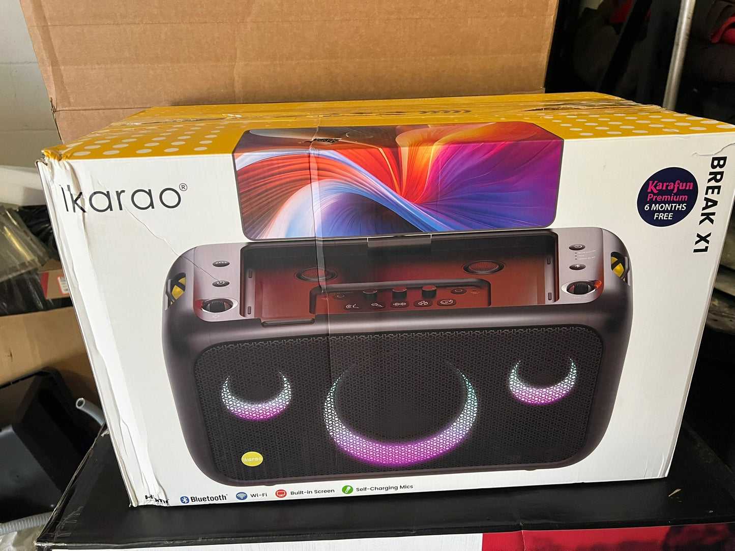 (New Open Box) Ikarao Break X1 Karaoke Machine for Adults with Lyrics Display & 32GB Tablet, 2 Wireless Microphones, 300W Peak PA System & Bluetooth Speaker, 4 DJ Lights, Portable Karaoke Speaker with Mic for Home Party/Outdoor