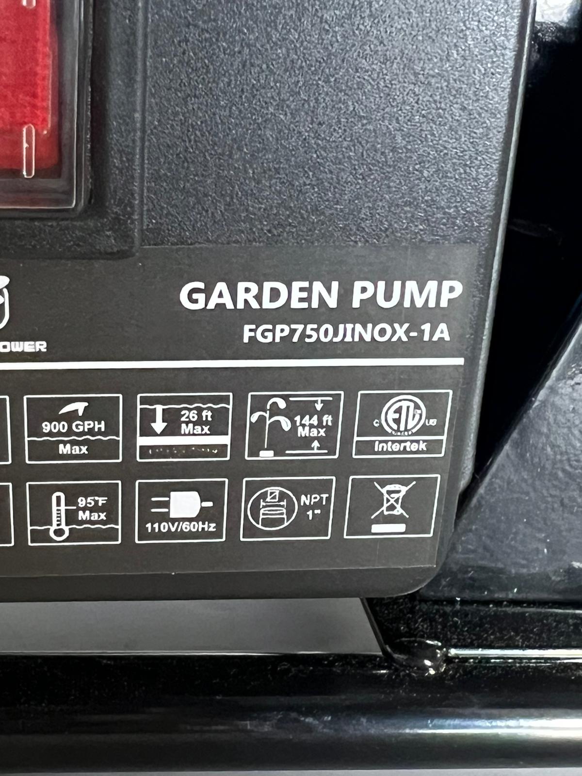 (New Open Box) FLUENTPOWER 1HP Portable Garden Transfer Pump, 900GPH Electric Sprinkler Booster Pump