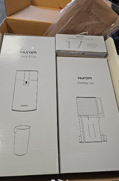 (New Open Box) Hurom H400 Cold Press Juicer Machine, Award Winning Masticating Slow Juicer, Easy to Clean, Strainer & Hands Free with Self Feeding, Wide Mouth Hopper, Easy Assembly (Matte Black)