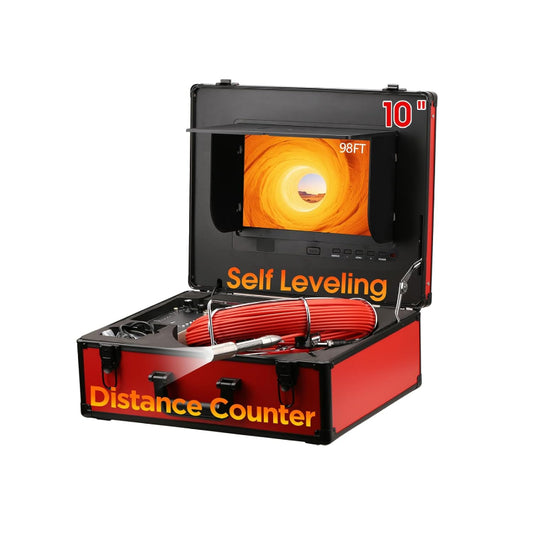 (New Open Box) Gatebig Sewer Camera 100FT/30M,Self Leveling,Distance Counter,10'' IPS Sewer Inspection Camera with DVR,IP68 Plumbing Snake with 12 Adjustable LEDs,16GB Card for Home,Duct Drain Pipe