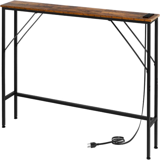 (New Open Box) LOAKEKEL 48-Inch Narrow Console Table with Power Outlet & USB Port, Small Entryway, Thin Behind Couch, Side, Skinny Sofa with Storage, Hallway for Foyer HST120BR-1
