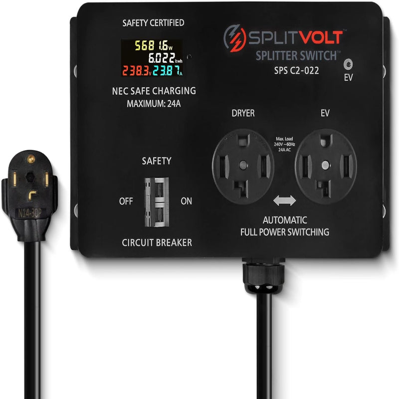 (New Open Box) Splitvolt NEMA 14-30 240V 24A Splitter Switch | Dryer Outlet Splitter • Auto Power Switching