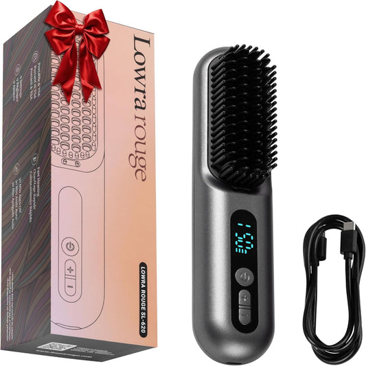 (Excellent) LOWRA ROUGE Cordless 2 in 1 Hair Straightener Brush,