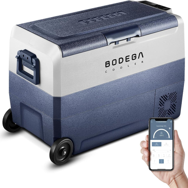(New Open Box) BODEGACOOLER T60 12V Fridge – 64QT/60L Dual Zone with Wheels