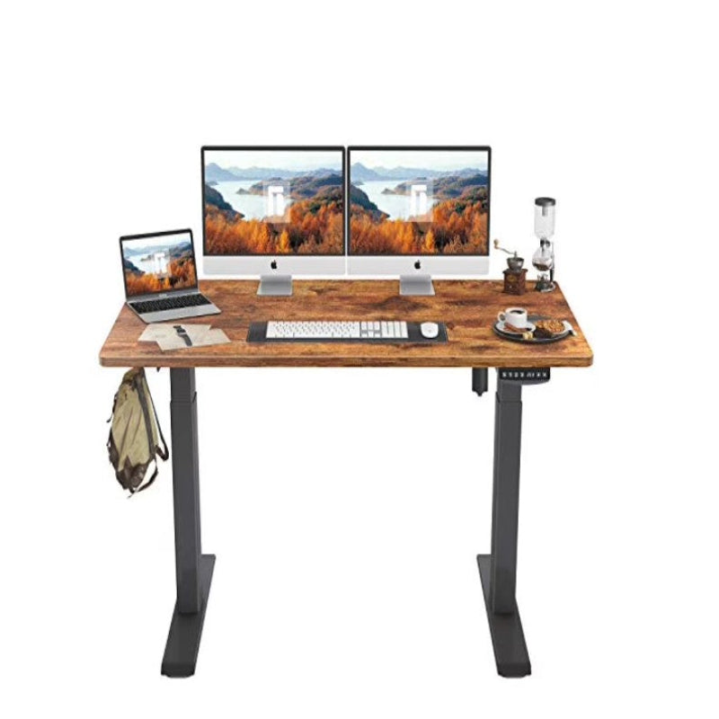 (New Open Box) FEZIBO Height Adjustable Electric Standing Desk, 55 x 24 Inches Stand up Table, Sit Stand Home Office Desk with Splice Board, Black Frame/Rustic Brown Top