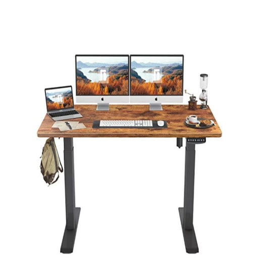 (New Open Box) FEZIBO Height Adjustable Electric Standing Desk, 55 x 24 Inches Stand up Table, Sit Stand Home Office Desk with Splice Board, Black Frame/Rustic Brown Top