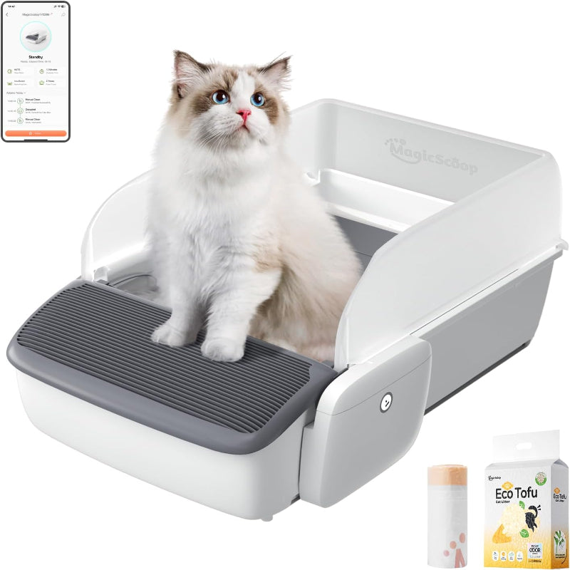 Magic Scoop M1 Pro Automatic Self-Cleaning Cat Litter Box for Multiple Cats,Open-Top, High-Sided, Odor Control, No Scooping, Anti-Stick, Smart App Control, Large Capacity, Litiere Pour Chat Autonettoyant