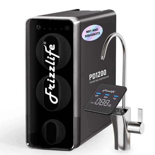 (New Open Box) Frizzlife 1200GPD Reverse Osmosis Water Filter, NSF/ANSI 42&58&372 Standards, 11-Stage Tankless RO Water Filtration System, Under Sink, 3:1 Pure to Drain, Smart Faucet, Reduce PFAS, BPA Free, PD1200