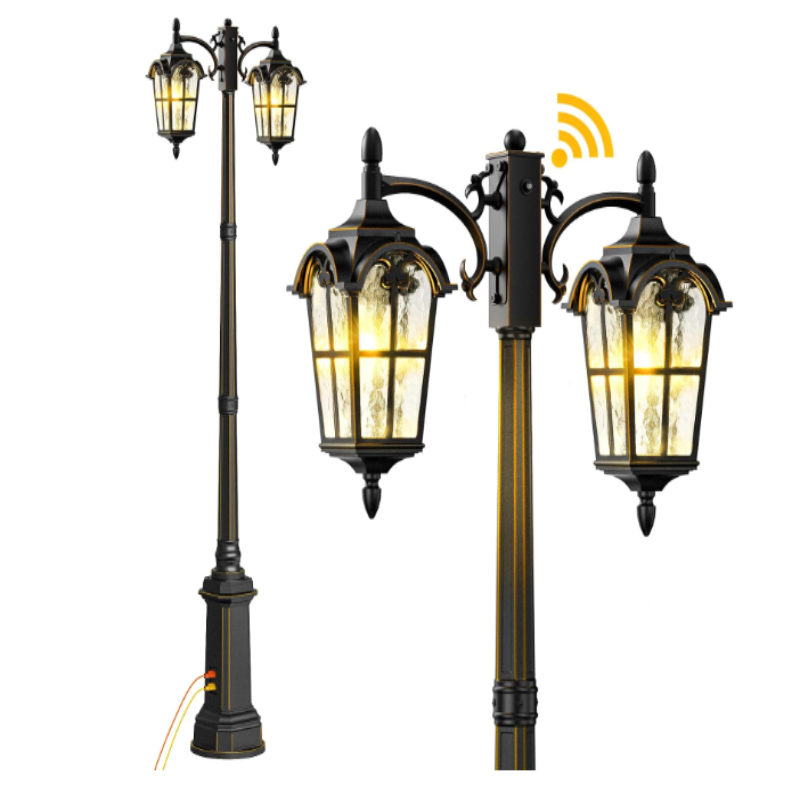 (New Open Box)  Slypadan Black Outdoor Lamp Post Light with GFCI Outlet | Dusk to Dawn