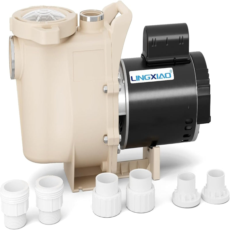 (New Open Box) LINGXIAO 1.5 HP Pool Pump, 6815 GPH High Flow Self Priming, 115V/230V, Low Noise, Above/Ground with Filter Basket, 2"/1.5" Fittings