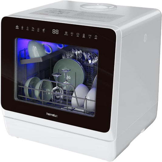 (New Open Box) Hermitlux Countertop Dishwasher, 7 Washing Programs Portable Mini Dishwasher