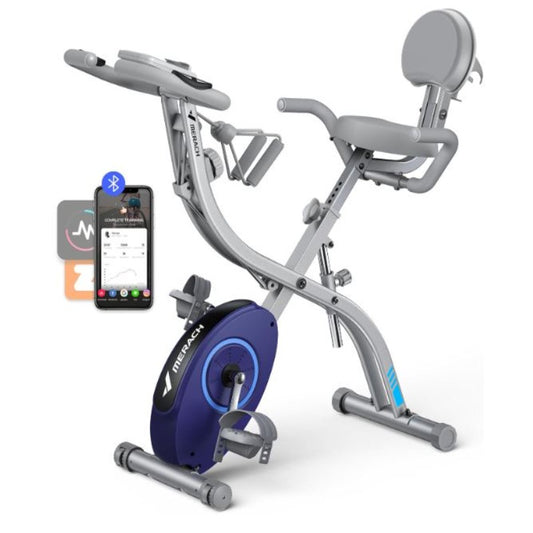 MERACH Folding Exercise Bike for Home - 4 in 1 Magnetic Stationary Bike with 16-Level / 8-Level Resistance, Exclusive APP, 300LB / 270LB Capacity and Large Comfortable Seat Cushion
