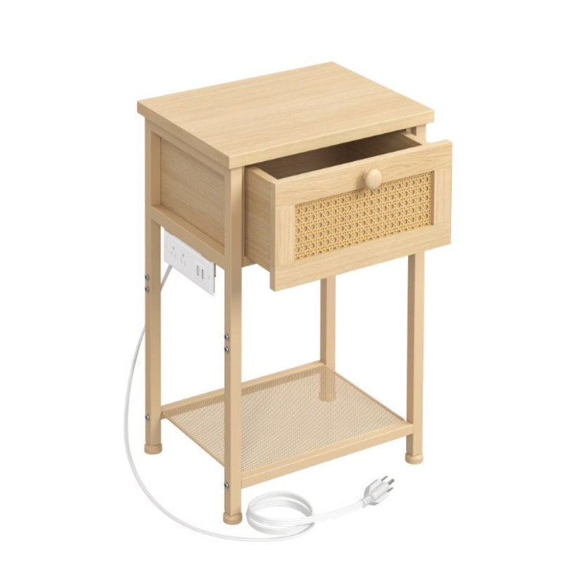 (New Open Box) 🌿🛏️ AMHANCIBLE Rattan Nightstand with Charging Station | HETRDP01BG🔌⚡