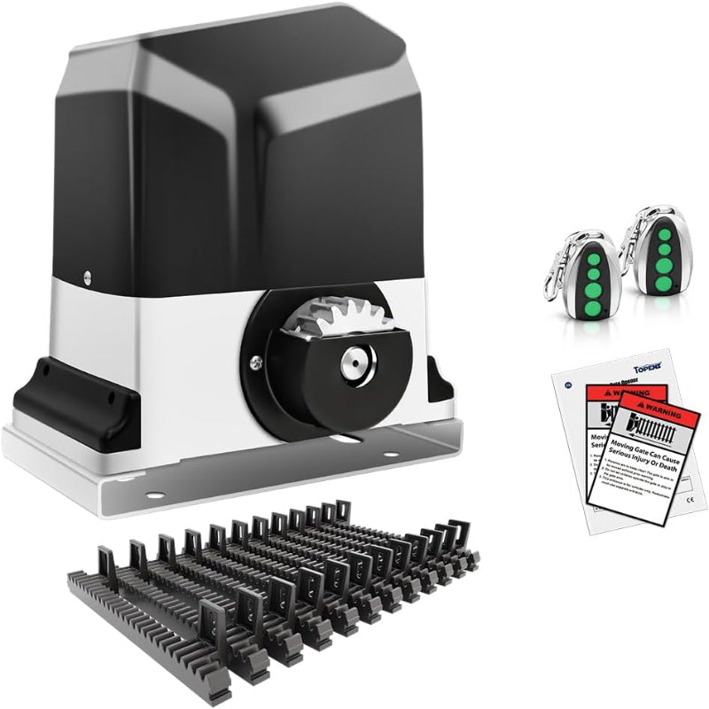 (New Open Box) TOPENS RK1200T Automatic Sliding Gate Opener Rack Drive Electric Gate Motor for Heavy Driveway Slide Gates Up to 3400 Pounds, Security Gate Operator AC Powered with Nylon Gear Rack and Remote Control