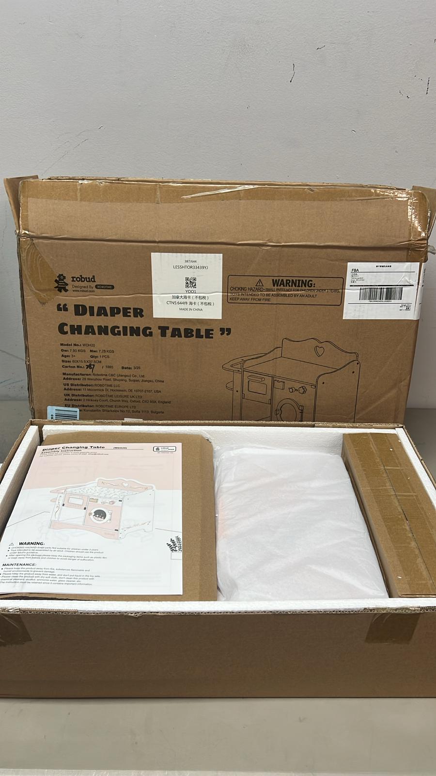 (New Open Box) ROBUD Baby Doll Crib, Pink Baby Doll Beds, Wooden Doll Changing Station