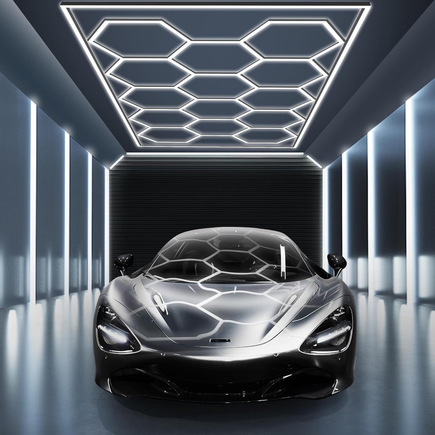 (New Open Box) Hexagon LED Garage Light: 720W, 86400 Lumens, 6500K, Rectangle Frame