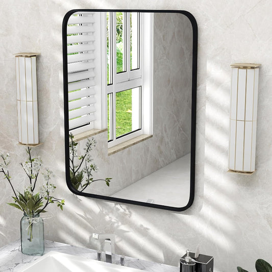 (New Open Box) Wall Mirror for Bathroom - 32" x 24" Vanity Mirror with Black Metal Frame, Rectangle Decorative Mirror for Living Room Bedroom Entryway, Horizontally or Vertically Wall Mounted