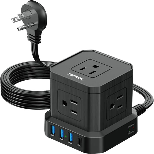 (New) TOPREK Power Strip with USB, USB C (3.0A) Power Strip with 5 Outlets