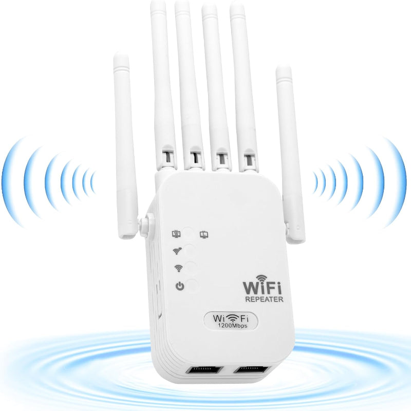 (New Open Box) WiFi Extender Signal Booster | 1200Mbps Dual Band • Ethernet Port • Covers 10,000 sq. ft.