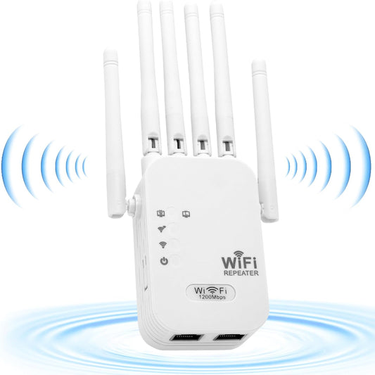 (New Open Box) WiFi Extender Signal Booster | 1200Mbps Dual Band • Ethernet Port • Covers 10,000 sq. ft.