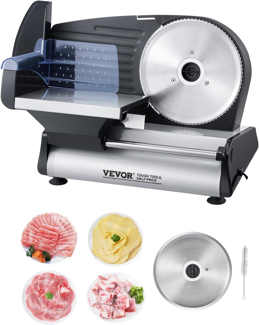 (New Open Box) VEVOR 7.5" Electric Meat Slicer | 180W • Adjustable 0–0.6" • Dual SUS420 Blades