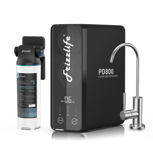 (New Open Box) Frizzlife 800GPD Reverse Osmosis Water Filter, NSF/ASNI 58&53&42&372 Standard, Alkaline Mineral pH+ Tankless Reverse Osmosis System, 9-Stage Under Sink Filtration RO, 2:1 Pure to Drain, PD800-TAM4