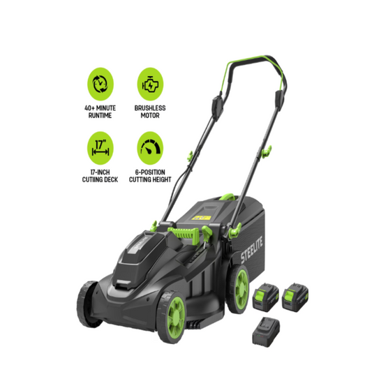 (Good) Steelite 17-Inch Cordless Lawn Mower, 2x21V Electric Lawn Mowers with Brushless Motor for Garden,2*4.0Ah Battery & Charger Included