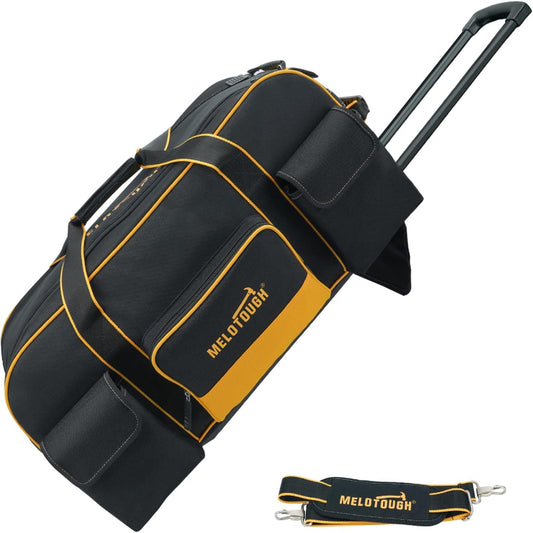 (New Open Box) MELOTOUGH Rolling Tool Bag with Wheels,Large Capacity Tool Bag Organizer with Concealed Telescoping Handle for Electrician,Construction,HVAC,Technician (Yellow/Black)