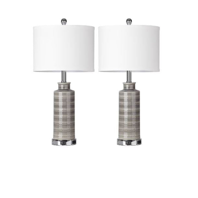 (Brand New) 24-in Grey Table Lamp Set of 2 | Linen Shade • Modern Style | TD-247