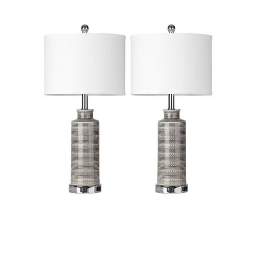 (Brand New) 24-in Grey Table Lamp Set of 2 | Linen Shade • Modern Style | TD-247