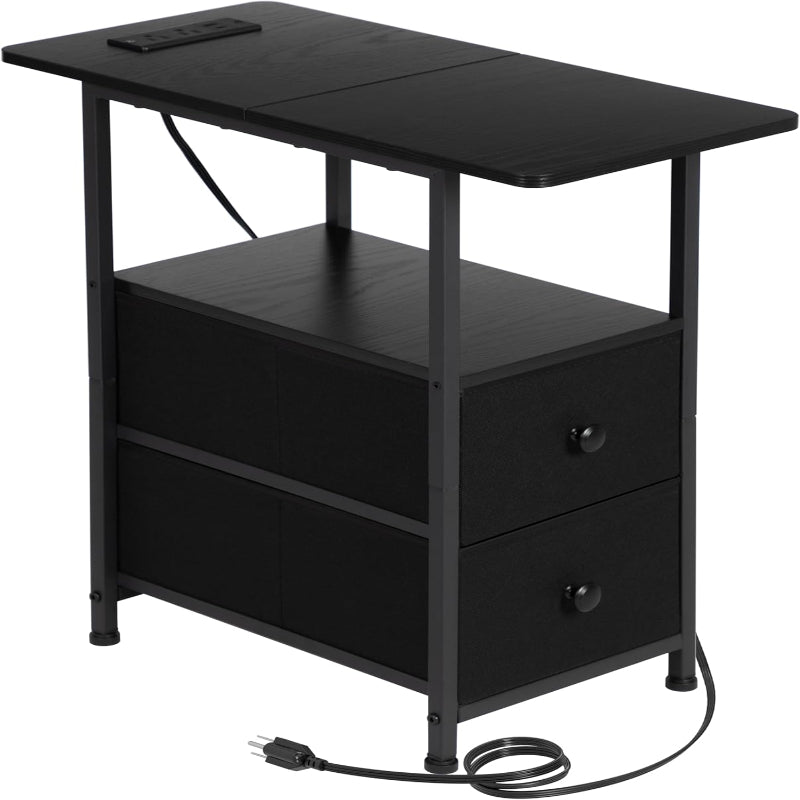 (New Open Box) AMHANCIBLE Narrow Nightstand with Charging Station, Slim End Side Table with USB Ports, HETN012BK-1