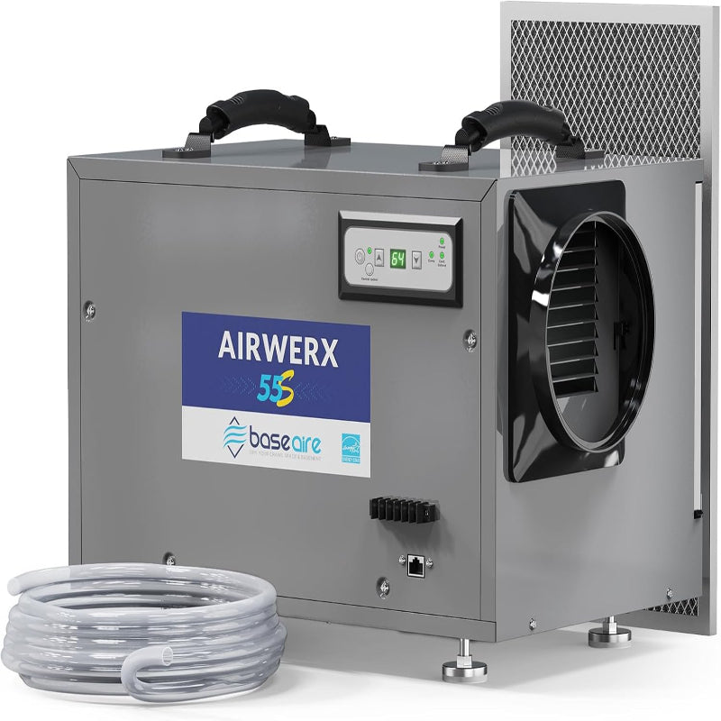 (New Open Box) BaseAire Crawlspace/Basement Dehumidifier, 120 Pints Commercial Dehumidifiers with Drain Hose, Intelligent Humidity Control, Auto Defrost,Energy Star, Portable, AirWerx55