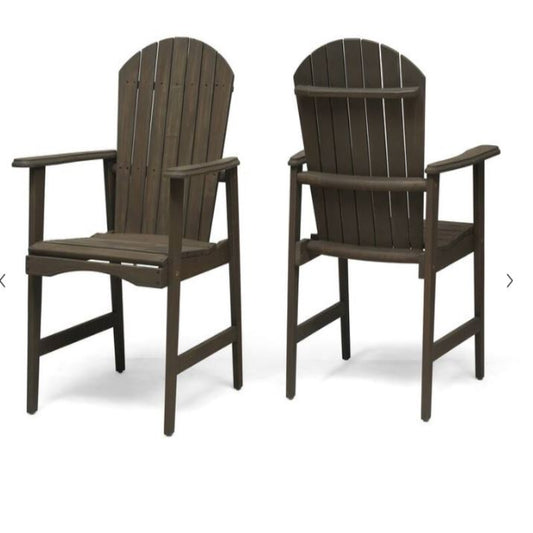 (New Open Box) Pima Outdoor Dining Chair Set of 2, Adirondack Taupe Gray Acacia Wood