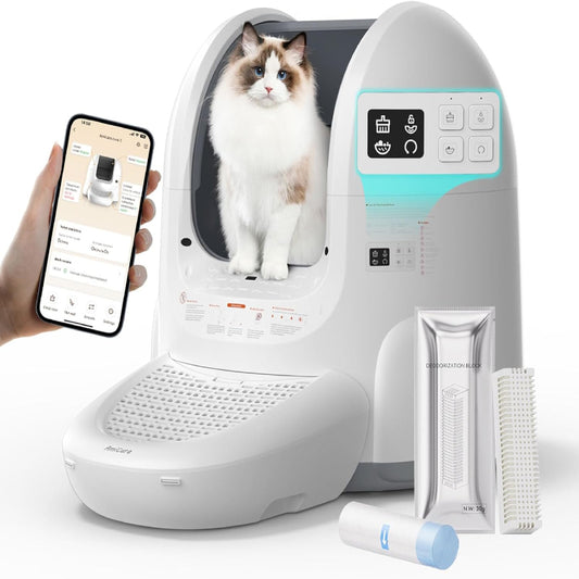 (New Open Box) Amicura Automatic Cat Litter Box, Self Cleaning, 360-Degree Detection Smart Anti-Pinch
