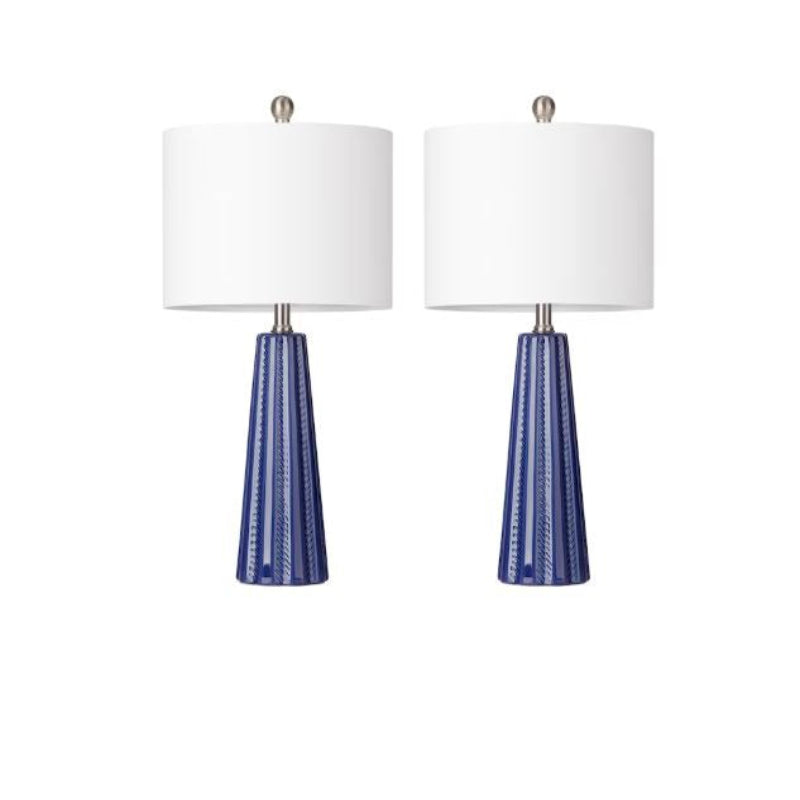 (Brand New) 23-in Blue Ceramic Table Lamp Set of 2 | Linen Shade • Modern Style | TD-273
