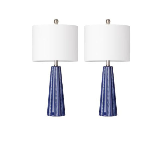 (Brand New) 23-in Blue Ceramic Table Lamp Set of 2 | Linen Shade • Modern Style | TD-273