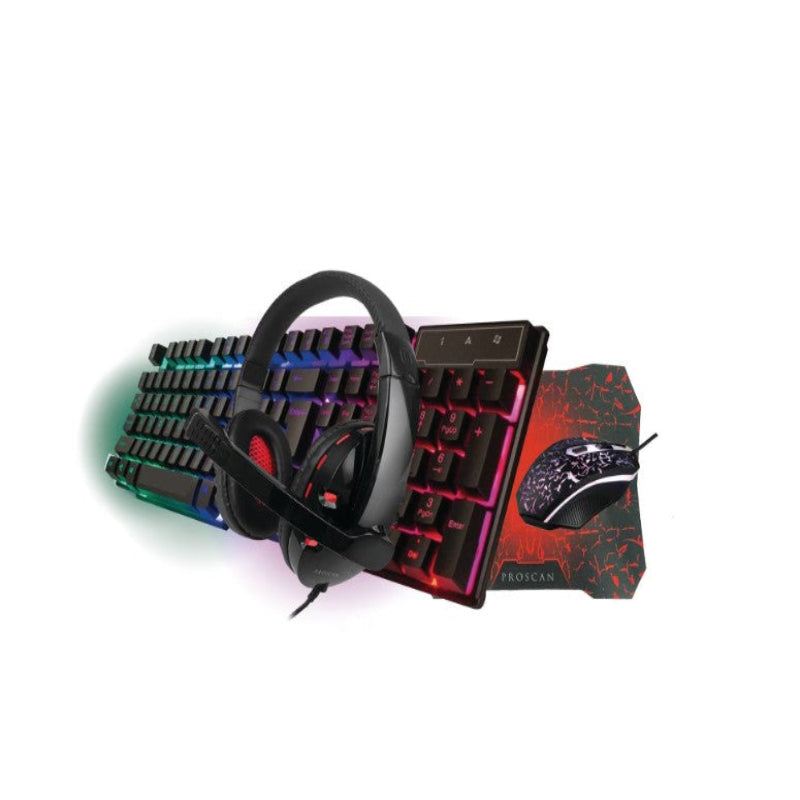 (New Open Box) Proscan 4-in-1 Gaming Kit with Keyboard, Headset, Mouse and Mouse Pad