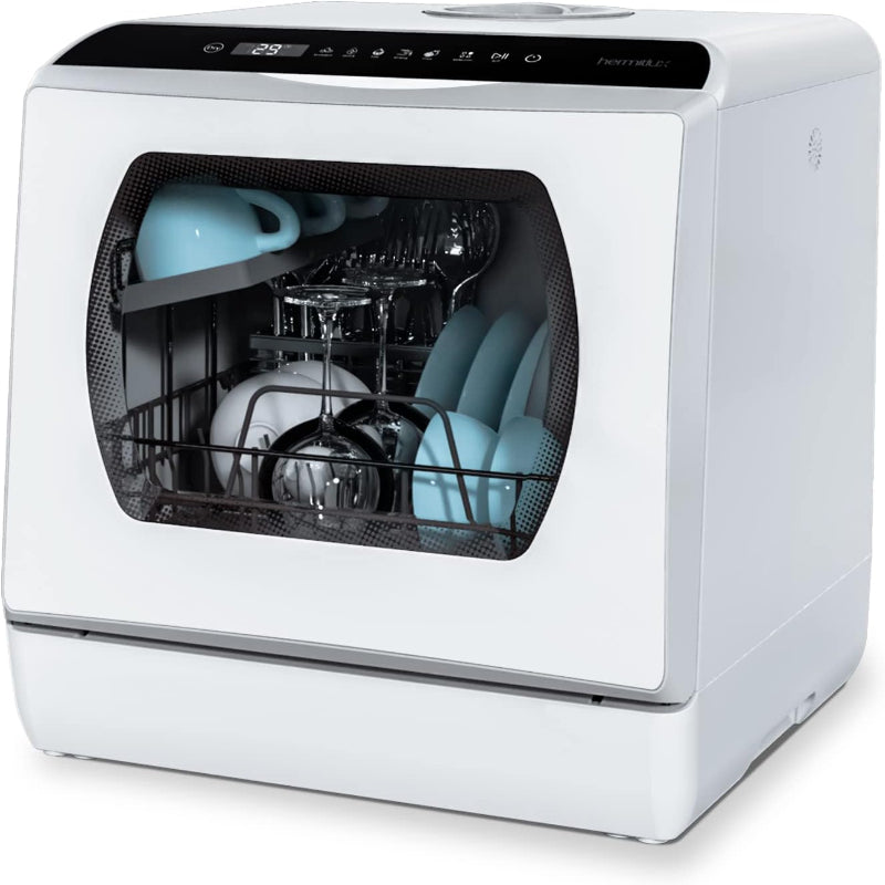 (New Open Box) Hermitlux Countertop Dishwasher – 5 Programs, Built-In Water Tank