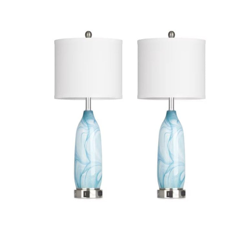 (Brand New) 26-in Ocean Blue LED Rotary Socket Table Lamp Set of 2 | Linen Shade | TD-336