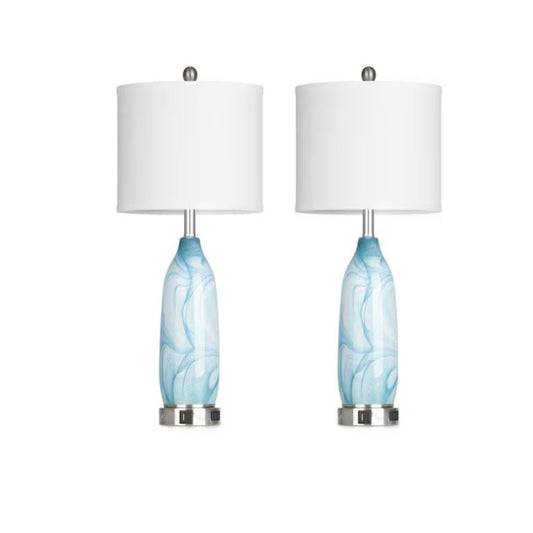 (Brand New) 26-in Ocean Blue LED Rotary Socket Table Lamp Set of 2 | Linen Shade | TD-336