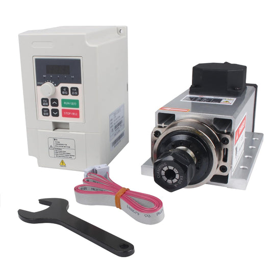 (Excellent) RATTMMOTOR CNC Spindle Motor Kit 220V 2.2KW Air Cooled Spindle Motor Square ER20+2.2KW VFD Inverter 220V Variable Frequency Drive Single to 3 Phase Converter for CNC Router Machine