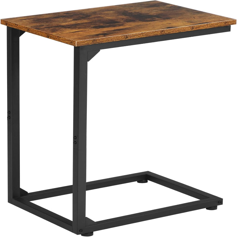 (New Open Box) AMHANCIBLE C-Shaped End Table, Sturdy and Stable C Shaped Side Table for Couch, 23.2" High, Slide Under Couch Table for Sofa, Living Room, Bedroom, Small Space, Rustic Brown HET02CBR-1